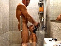 Banged my friend's hot blonde girlfriend in the shower while he was gaming