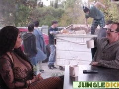 Big-Booty Ebony Wife Satisfies Multiple White Guys with Her Generous Bosom