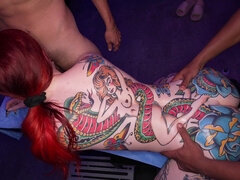 Redhead tattooed slut Creamed gets her pussy stretched wide open by a massive cock in this 4K POV video
