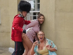 Royal guard seduced by naughty tourist with big natural jugs