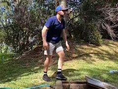 Leie, Blasen, Kehlenfick, Hundestellung, Schwul, Behaart, Pool, Rau