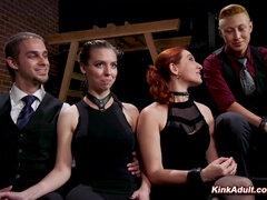 Bound babes fisted and fucked at BDSM orgy party