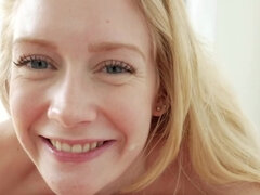 Skinny blonde pleases insistent stepbro with nice cock sucking