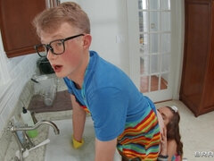 Blowjob, Brunette, Kitchen, Rimjob, Teen