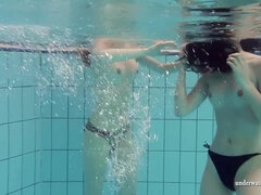 Horny babes swim nude underwater - Lesbian