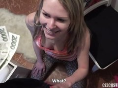 An innocent tinder girl is sucking a big dick on the knees