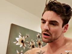 Hunk with a great torso having raw sex in the bathroom