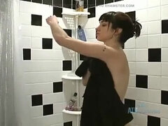 Incroyable, Salle de bains, Poilue, Masturbation, Nylon, Chatte, Douche, Nénés