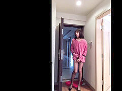 Enthousiasteling, Aziatisch, Aftrekken, Masturbatie, Shemale, Alleen, Tiener, Tieten likken