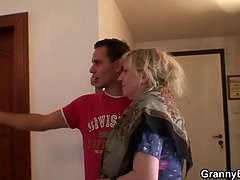 Busty 70 yo granny giving head before cock riding