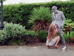 Grote mammen, Blond, Buiten, Openbaar, Kut duiken, Strak