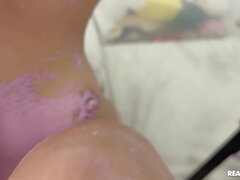 Chica, Lesbiana, Lamidas, Bragas, Coño, Desnudarse, Alto, Tetas