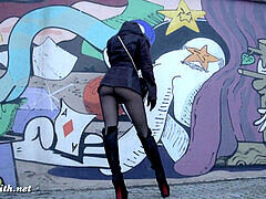 Europeo, Tacones, Nylon, Al aire libre, Pantaletas