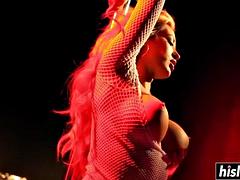 美人, デカパイ, ブロンド, フェラチオ, ブーツ, イく瞬間, 顔射, オッパイの