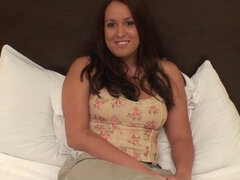 Very horny teen with a big ass and tits sucks a fat dick - Casting