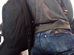 Arsch, Schwarz, Bus, Schwarz, Jeans, Eng, Spanner