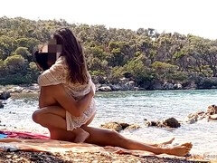 Playa, Verga grande, Morena, Atrapados, Pareja, Hembra, Italiano, Público