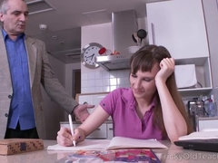 Old teacher punishes his lazy student with his old wrinkled dick.