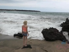 Plage, Blonde, Petite amie, Petite femme, Pov, Chatte, Fumer, Nénés
