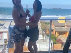 ビーチ, キス, ラティーナ, レズビアン, オーガズム, オマンコ, ヤリマンの, 妻