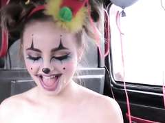 Amateur teen clown bangs in fake taxi