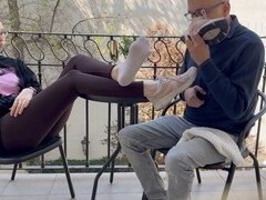 Slave worships dirty shoes and feet with kisses and licks