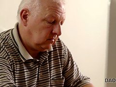 Old and young lovers get hot and heavy with creampie in bed finale