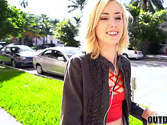 Blonde, Money, Outdoor, Public, Teen
