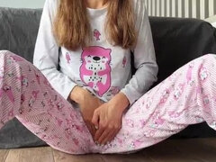 Teen Stepsister Fingers Herself in Pajamas and Squirts Close Up