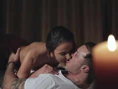 A sweet and delicious teen is getting her wet pussy pounded hard