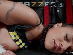Sporty young beauty feels it through her ripe pussy in generous hardcore interracial, with the tasty BBC tearing through her pussy like a hammer and c