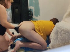 Waiting on all fours in a yellow dress to get pounded hard in the ass