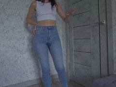 Amerikanisch, Britisch, Frau, Selbstgemacht, Jeans, Zierlich, Pissen, Strümpfe