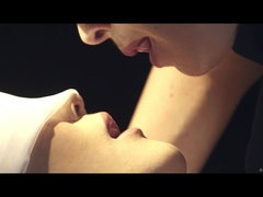 アジア人, ベッドルーム, 茶髪の, キス, レズビアン, マスク, 剃毛, 三人