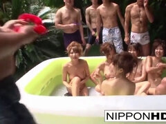 A bunch of Japanese bikini babes have a wrestling match!