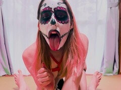 Busty Barbie dominates her victim in a wet and dirty blowjob scene, finishing with a messy cumshot