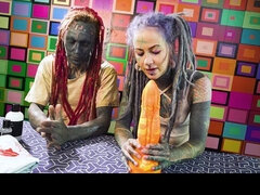 Couple, Gode, Grossier, Fétiche, Gothique, Tatouage, Nénés, Jouets