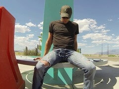 Tir de sperme, Homosexuelle, Jeans, De plein air, Public, Douche