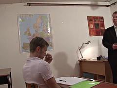 Amateur french redhead student gets hard banged and sodomized by the teacher and a classmate