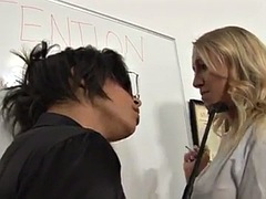 Black and white hot lesbian action in the office