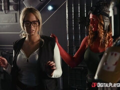 Británico, Morena, Europeo, Ffm, Tacones, Cabello corto, Tatuaje, Trio