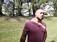 Straight amateur jock cums in gay public van outdoor