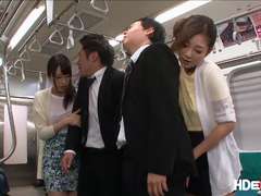Horny japanese babes Chika and Minori gets fucked hard on a train