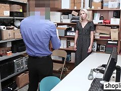Security guy catches sexy blonde jewelry shoplifter