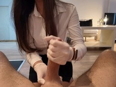 You'll get penalized with a handjob for bad grades from your sexy teacher in gloves