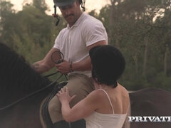 Horse Rider Yasmin Scott Rides a Hung Stallion - outdoor hardcore with cumshot