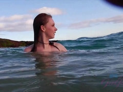 Strand, Pijpbeurt, Flashing, Vriendin, Orgasme, Buiten, Gezichtspunt, Nat