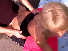 Blondine, Blasen, Schwanz, Im freien, Öffentlich