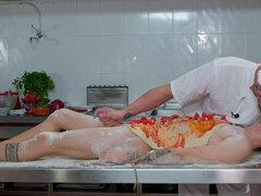 The horny cook tries some foot porn with his new twink