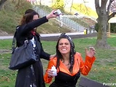 Noire, Femelle, Nue, Collant, Public, Jarretelles, Attachée, Mouillée